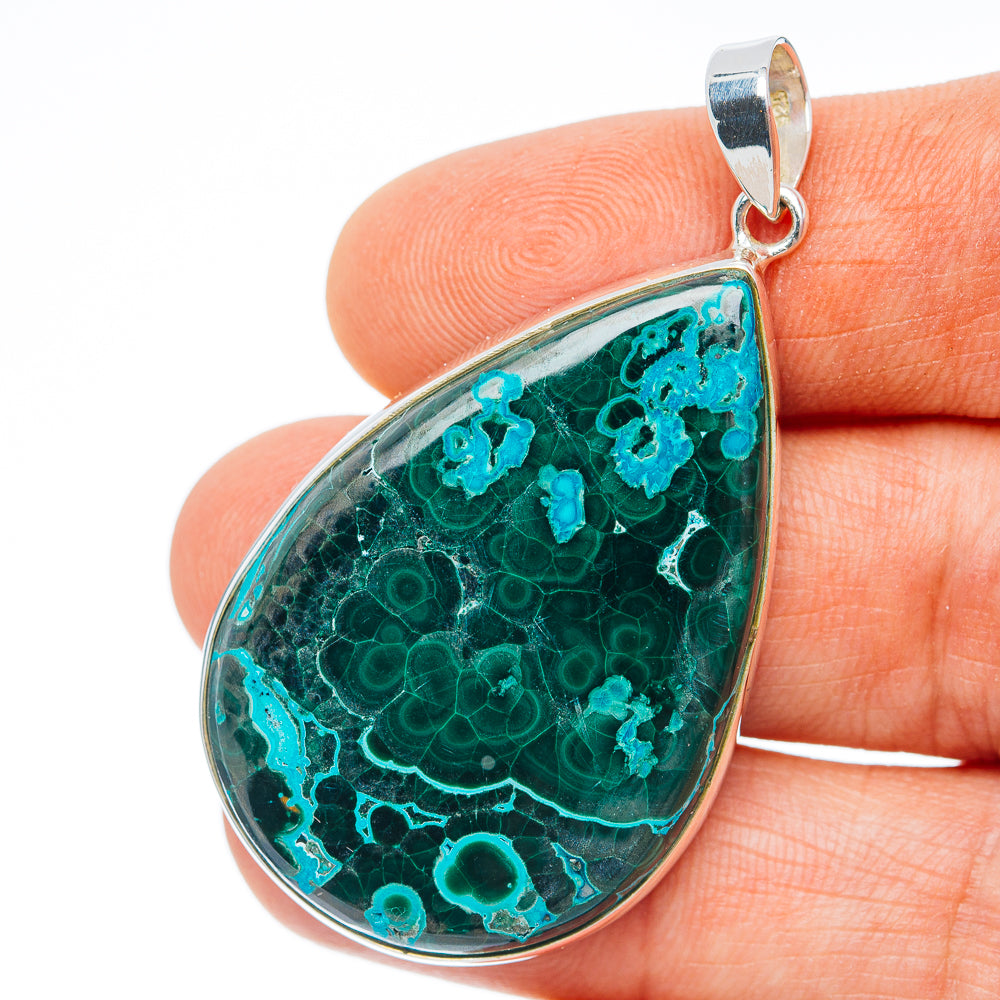 Premium Malachite In Chrysocolla Pendant 2" (.925 Sterling Silver)