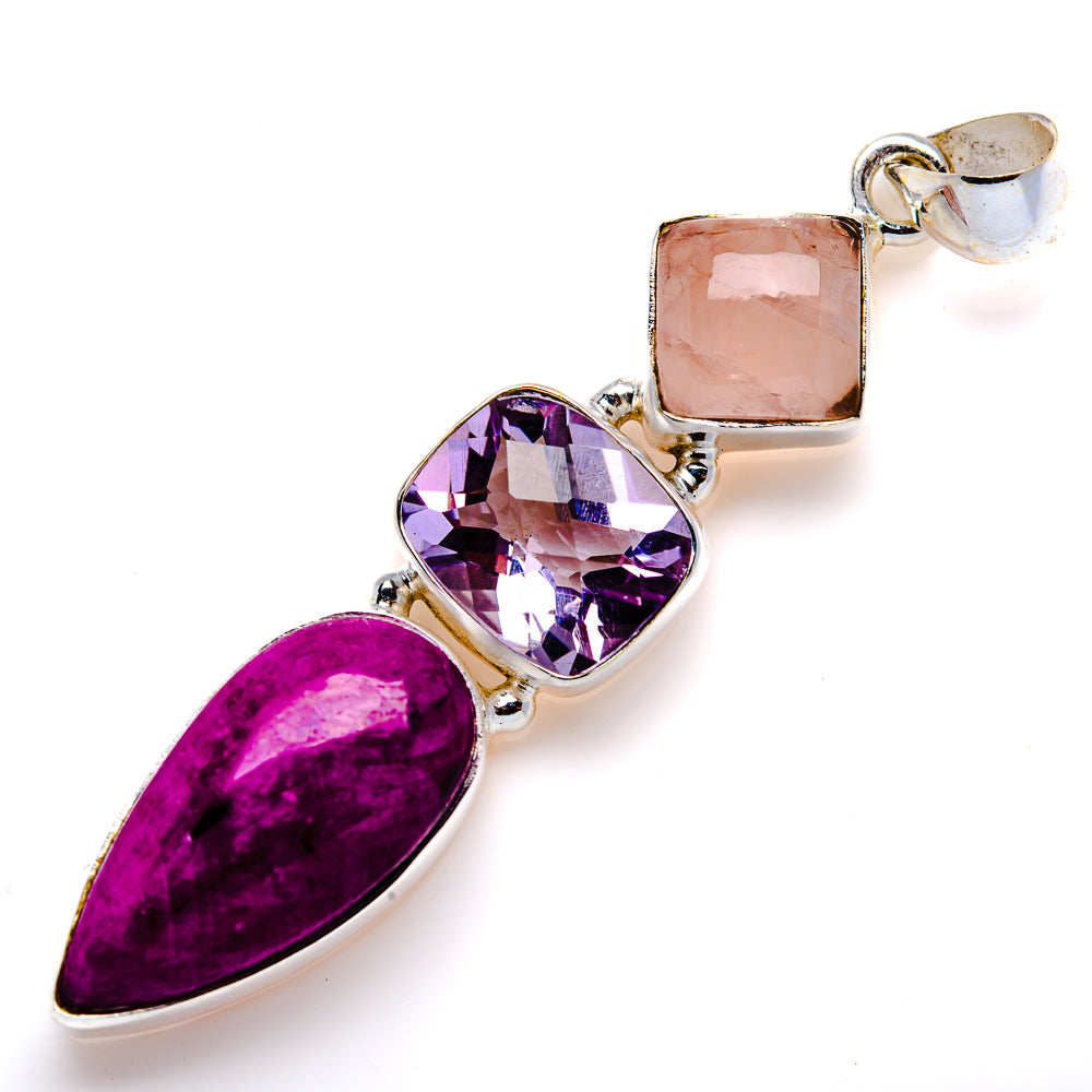 Ruby Fuchsite, Amethyst, Rose Quartz Pendant 2 1/2" (925 Sterling Silver) PD38014