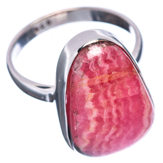 Oval rhodochrosite cabochon ring, size 6, .925 sterling silver, side view