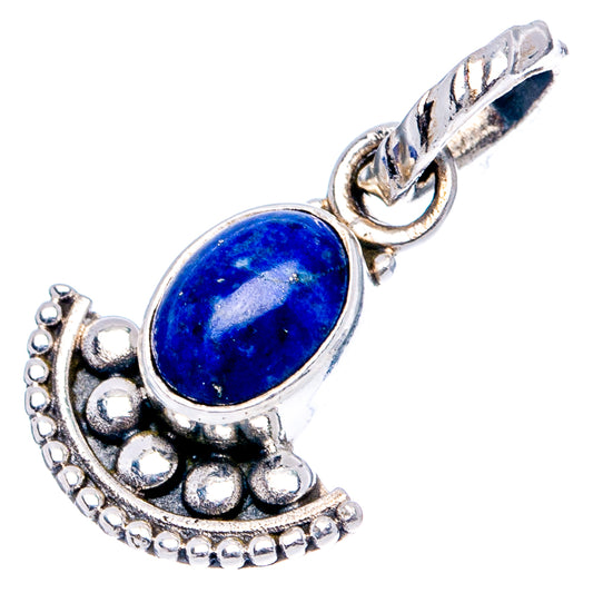Sterling silver lapis lazuli oval pendant with scalloped edge and beadwork