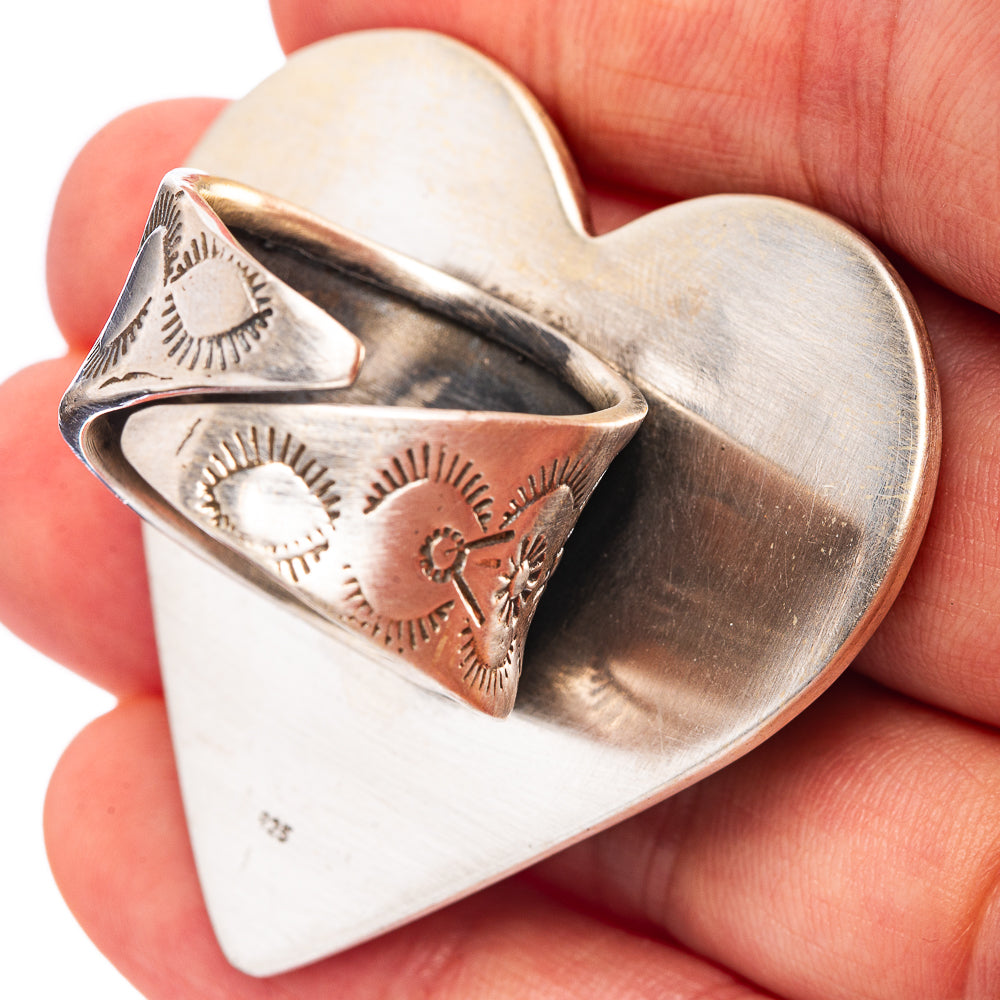 Exclusive Number 8 Mine Turquoise Heart Ring Size 8 Adjustable (.925 Sterling Silver)