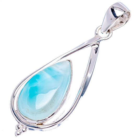 Long teardrop larimar pendant in .925 sterling silver with loop bail