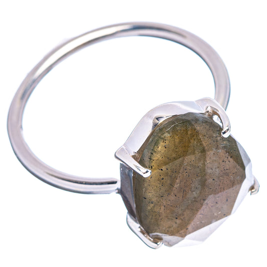 Sterling silver ring with faceted labradorite gemstone in a square prong setting