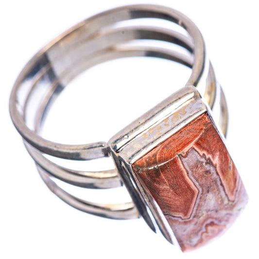 Rosetta jasper sterling silver ring, side view with rectangular orange jasper bezel
