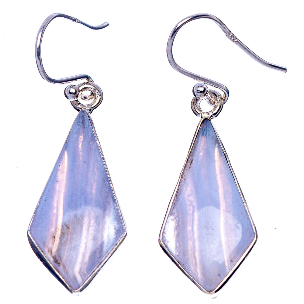 Pair of sterling silver earrings with faceted teardrop blue lace agate drops