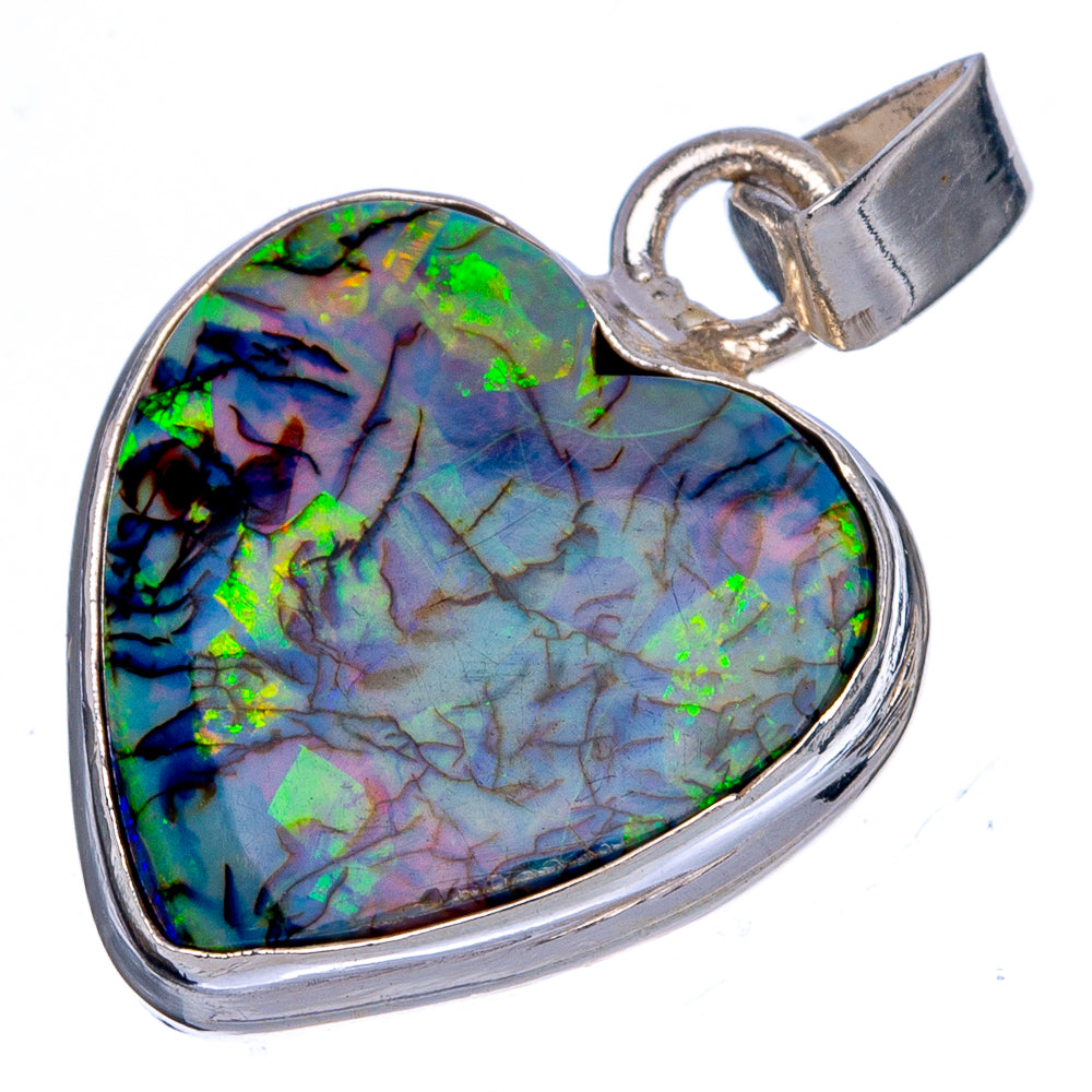 Rare Sterling Opal Heart Pendant 1 1/8" (925 Sterling Silver) P40437