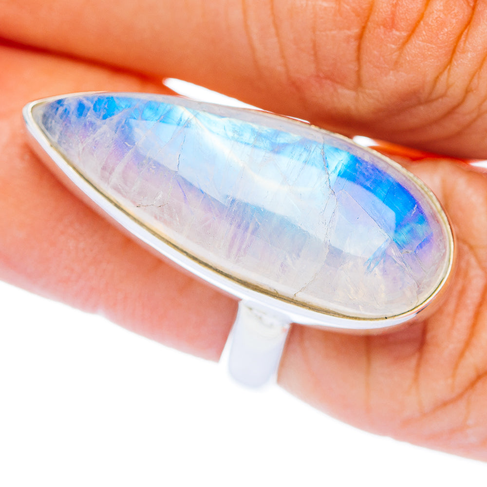 Premium Rainbow Moonstone Ring Size 6.5 Adjustable (.925 Sterling Silver)