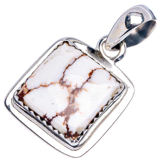 Sterling silver jasper pendant with white stone and brown veining in rectangular bezel