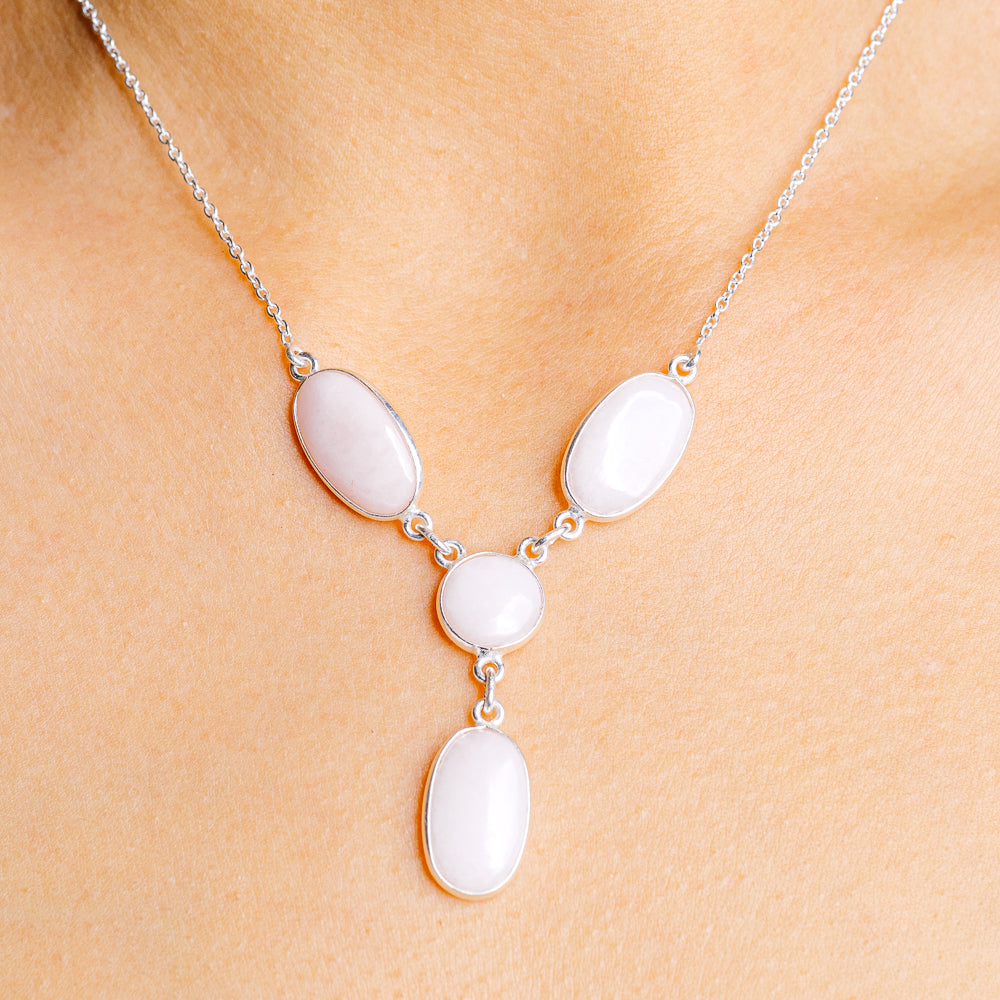 Pink Opal Necklace 17 to 18" (.925 Sterling Silver)