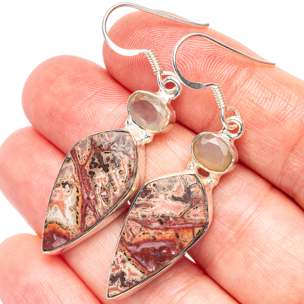 Crazy Lace Agate, Rose Quartz 925 Sterling Silver Earrings 2" (925 Sterling Silver) E2091