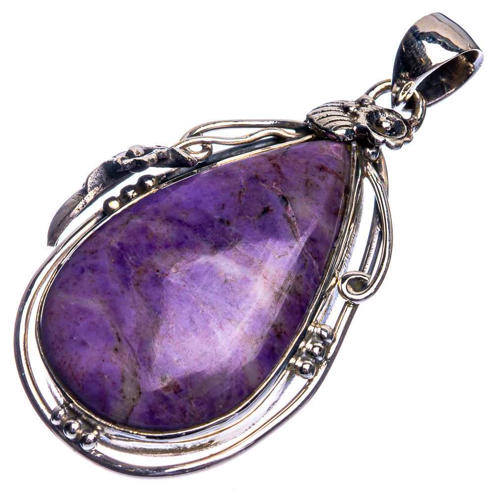 Charoite pendant 925 sterling silver with purple teardrop stone and loop bail