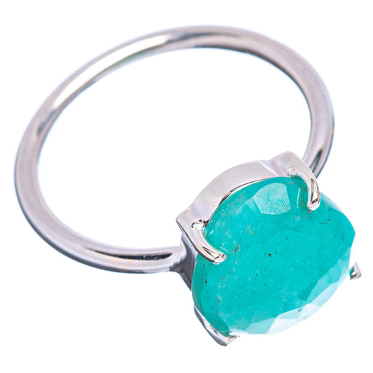 Teal oval amazonite ring setting on .925 sterling silver band, size 6.75