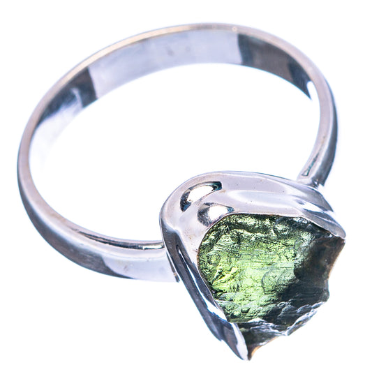 Sterling silver ring with green rough teardrop gemstone, size 6.25