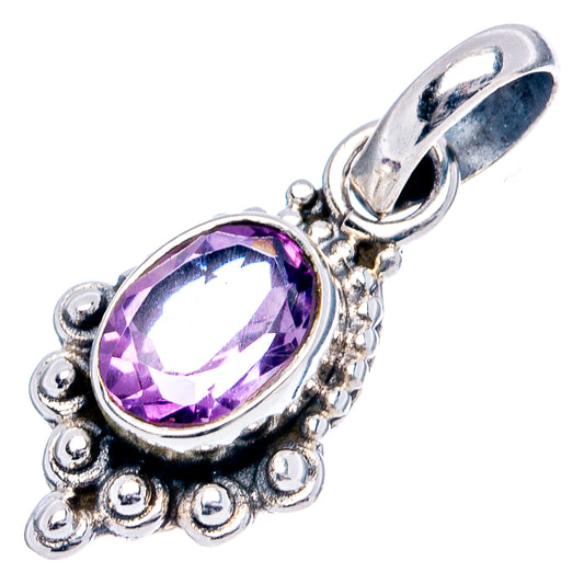 Amethyst dainty pendant with purple round gemstone, .925 sterling silver frame and bail