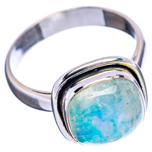 925 sterling silver moonstone ring, oval bezel with green-blue gemstone