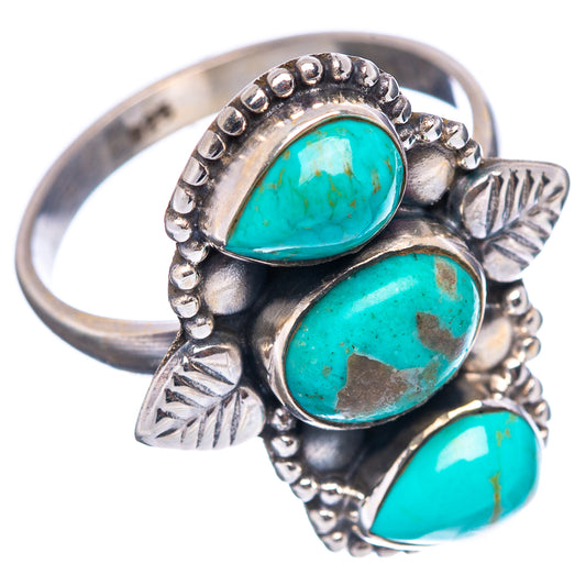 Sterling silver ring with three bezel-set oval turquoise cabochons, adjustable