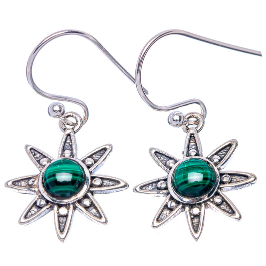 Malachite Flower Dainty Earrings 1 1/4" (925 Sterling Silver) E2068