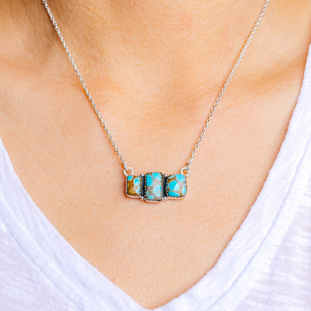 Number 8 Mine Turquoise Necklace 17 to 19" (.925 Sterling Silver)