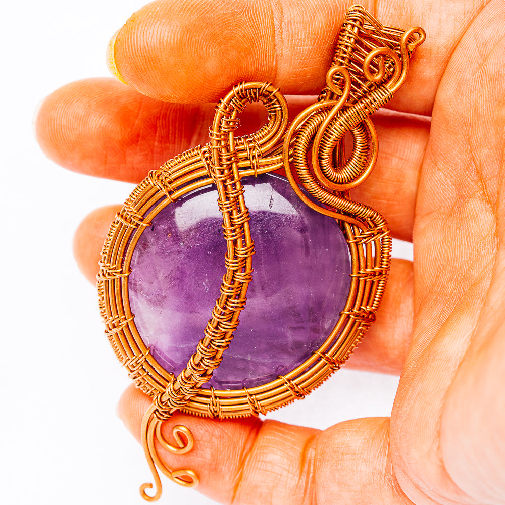 Dark Amethyst Wire Wrap Pendant 3 1/4" (Copper)