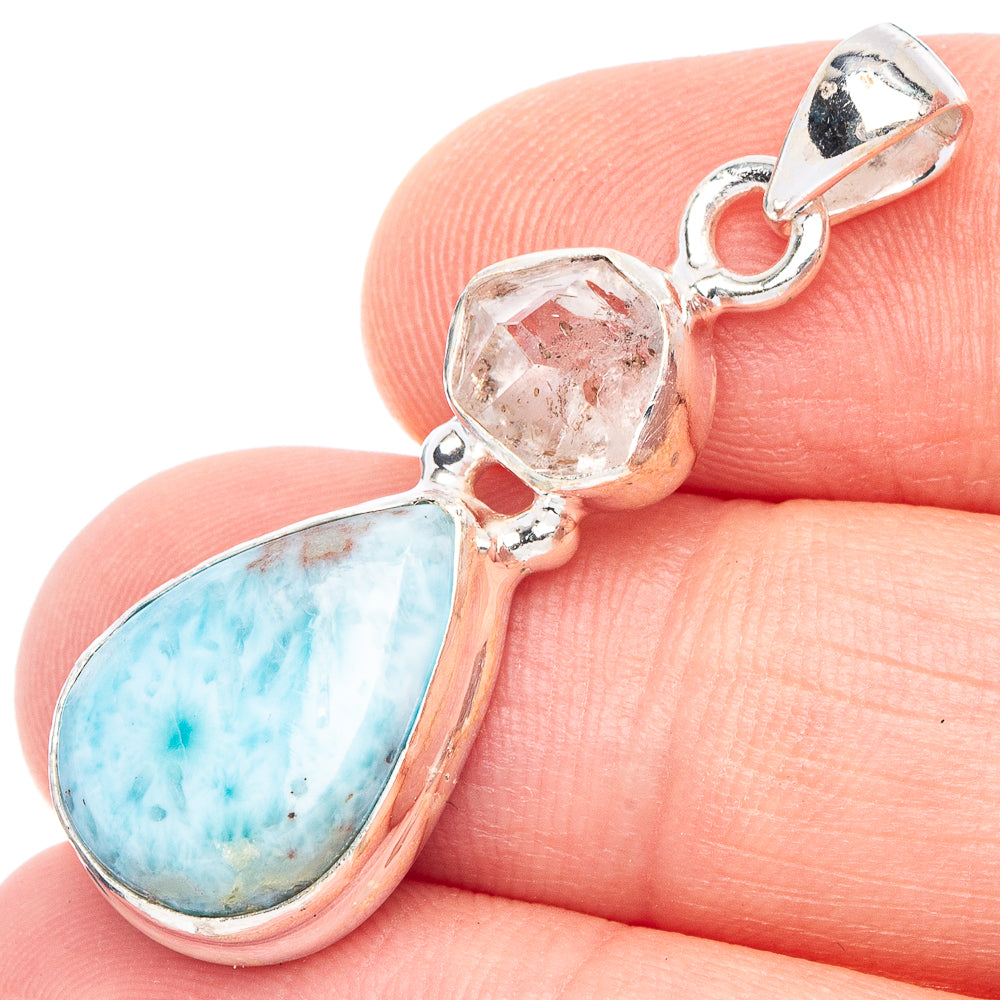 Larimar, Herkimer Diamond Pendant 1 3/8" (925 Sterling Silver) P43772