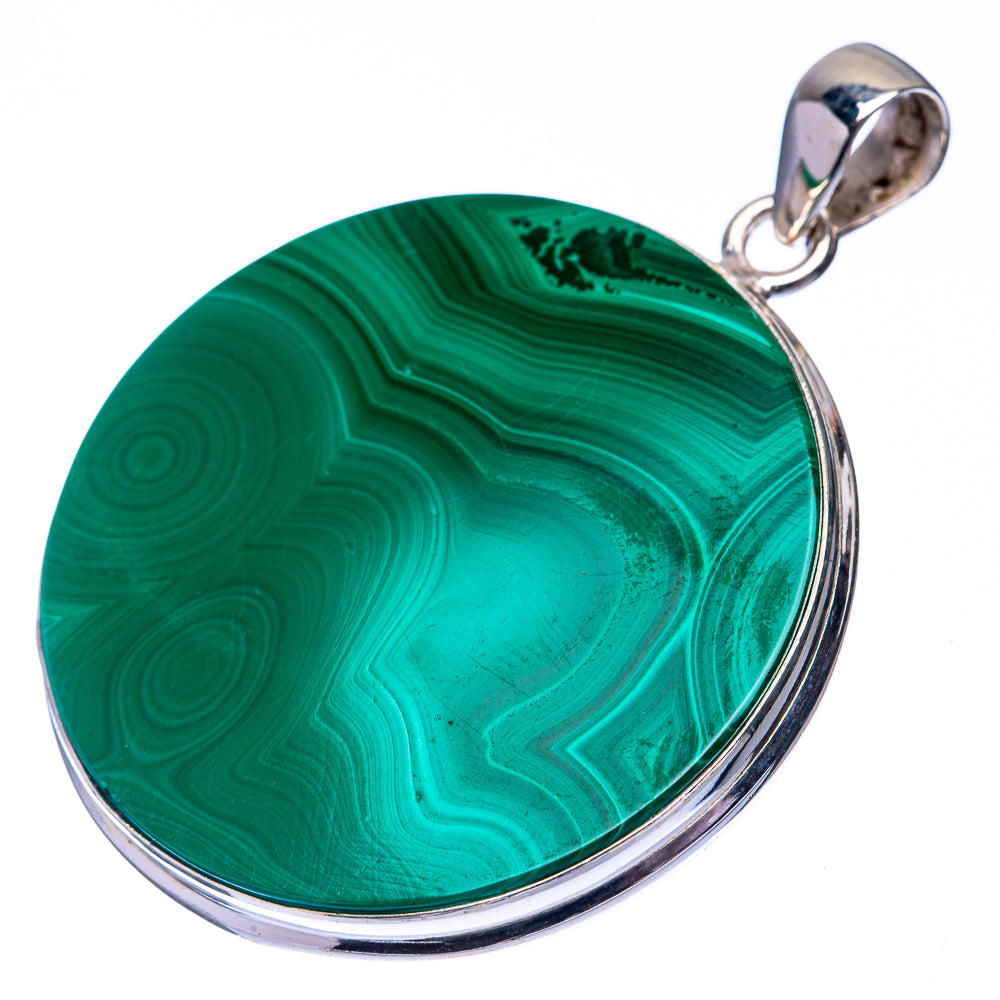 Malachite Coin 925 Sterling Silver Pendant 1 7/8" (925 Sterling Silver) PD38608