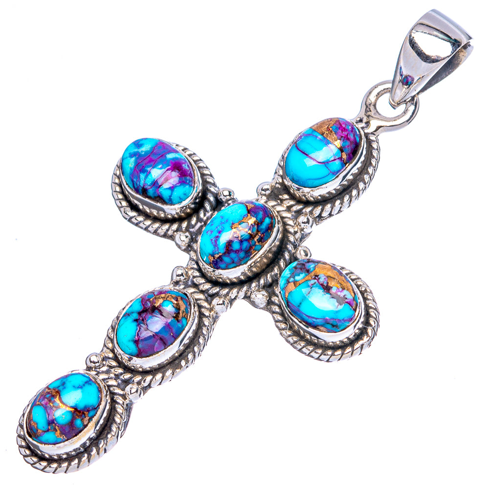 Turquoise cross pendant with five oval cabochon stones and bail in 925 sterling silver