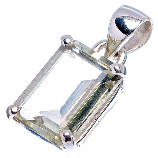 Rectangular faceted green amethyst pendant with silver prong setting and bail