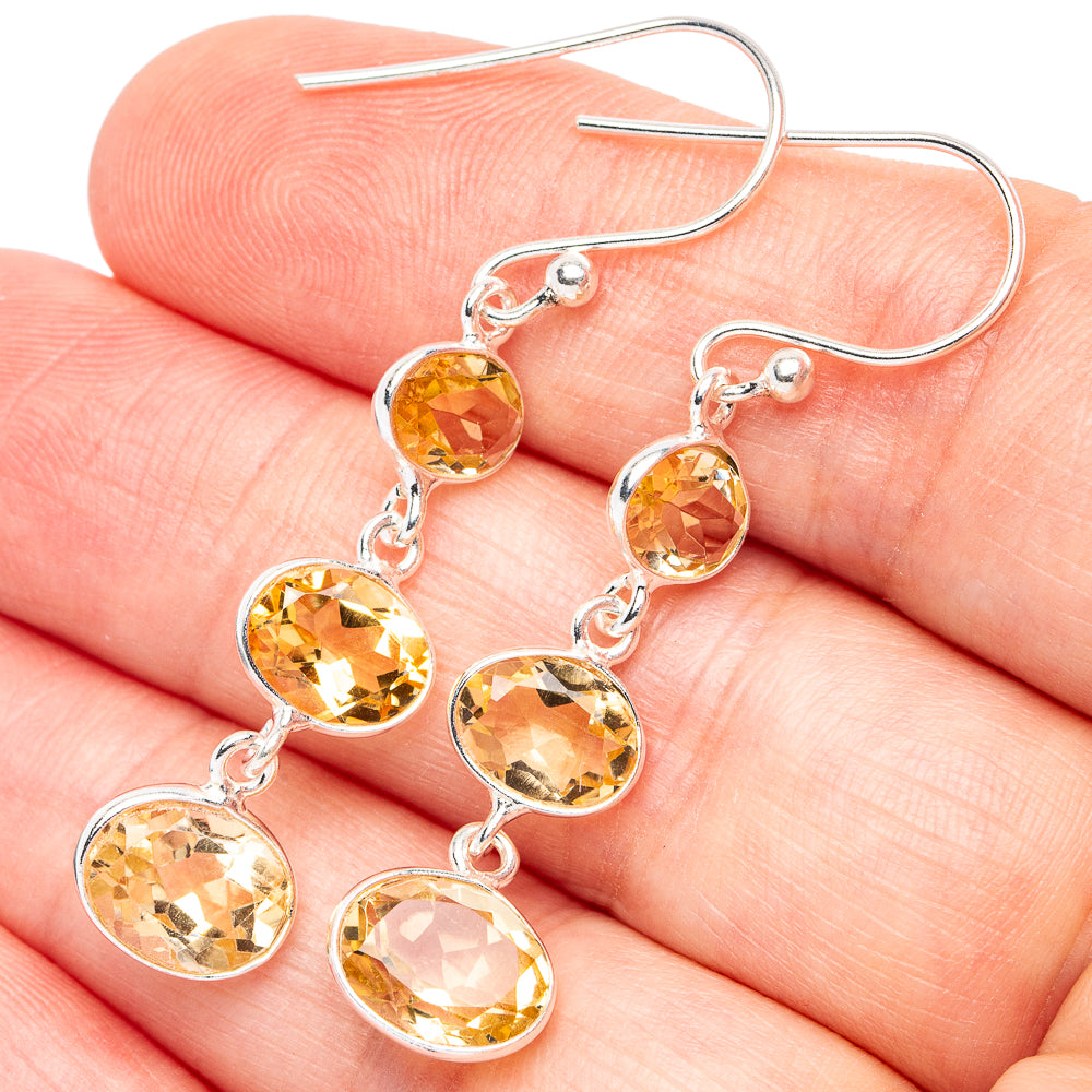 Dainty Citrine Earrings 1 3/4" (925 Sterling Silver) E2893