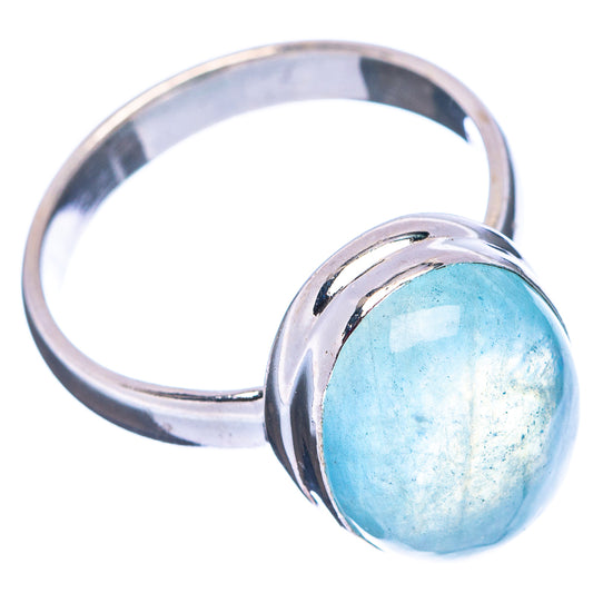 Aquamarine oval gemstone sterling silver ring, size 8, side view with band