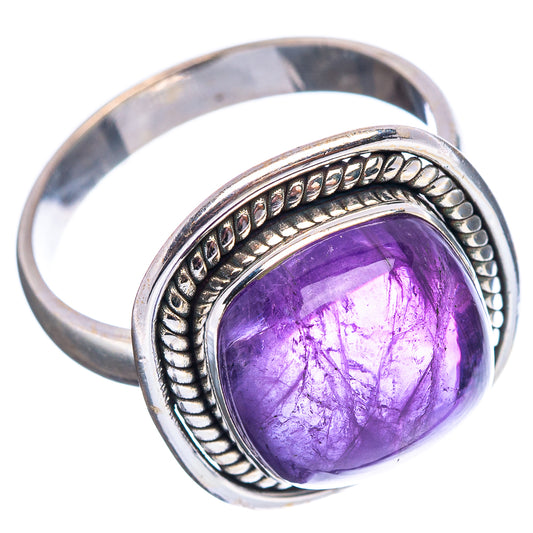 Amethyst cabochon ring on .925 sterling silver with braided border setting, size 8