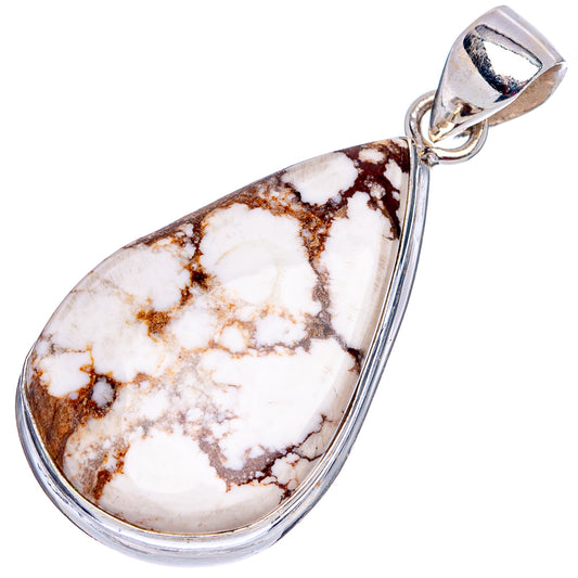 Wild Horse Jasper teardrop pendant with .925 sterling silver bail; white stone with brown veining.