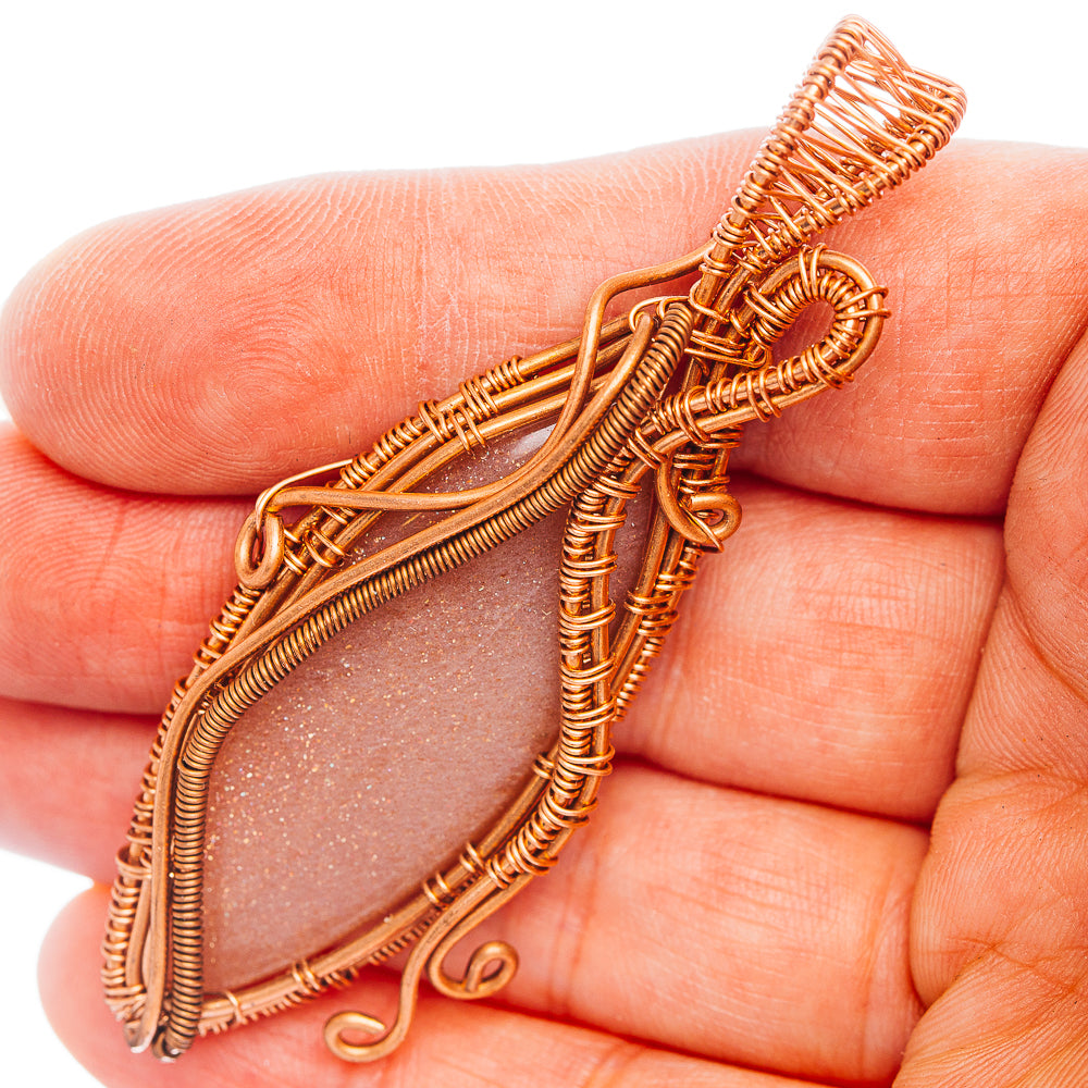 Sunstone Wire Wrap Pendant 2 5/8" (Copper)