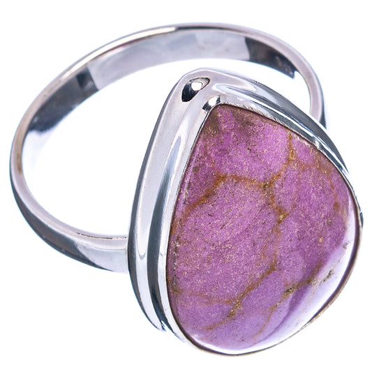 Sterling silver phosphosiderite ring, oval purple cabochon with polished metal band, size 9.5