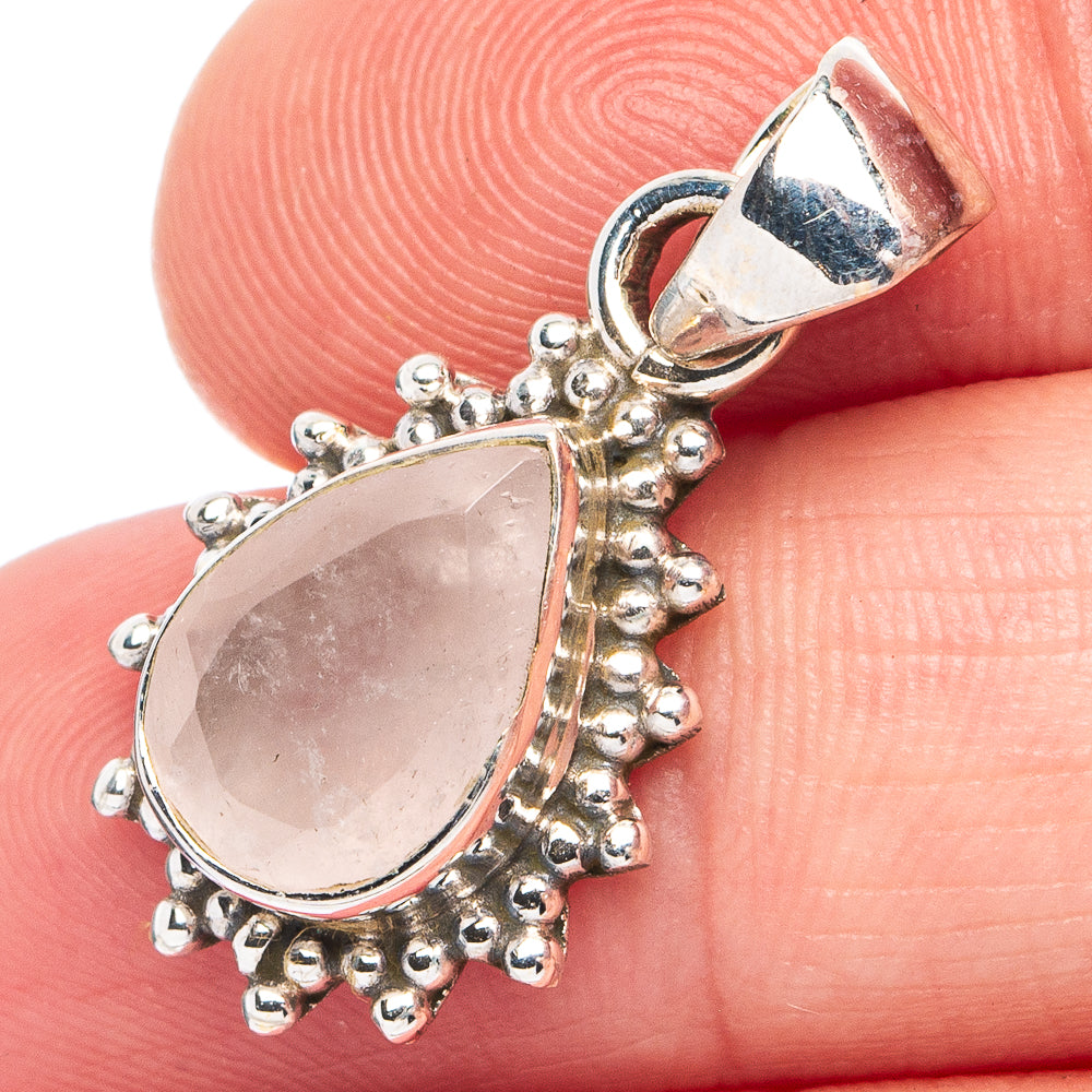 Dainty Rose Quartz Pendant 1 1/8" (925 Sterling Silver) P45360