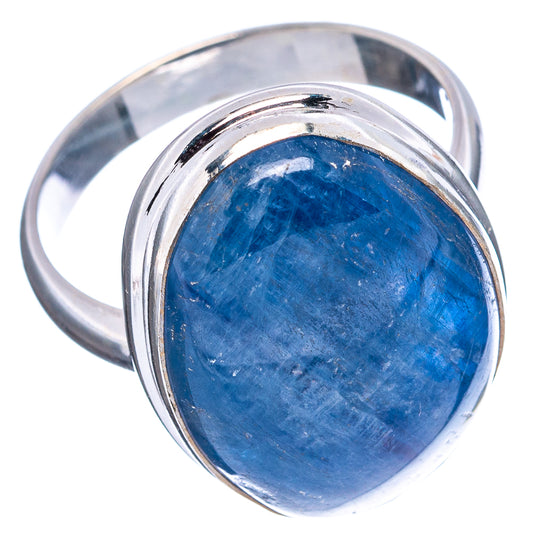 Sterling silver kyanite ring, size 9, blue oval cabochon with polished band
