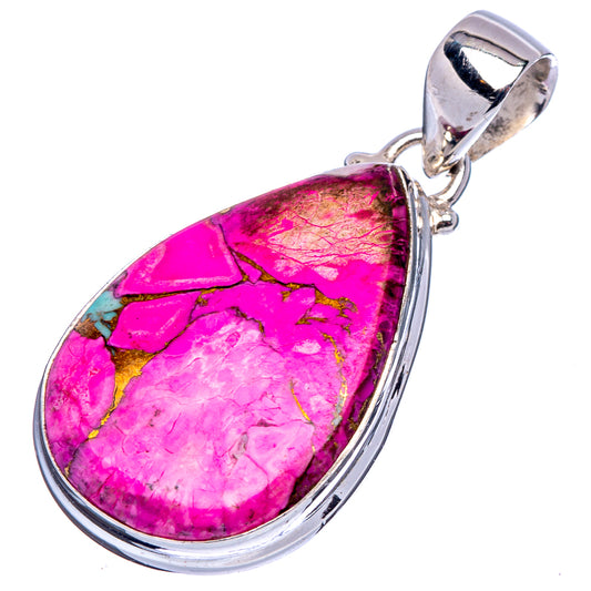 Teardrop gemstone pendant in .925 sterling silver, pink with turquoise flecks and bail