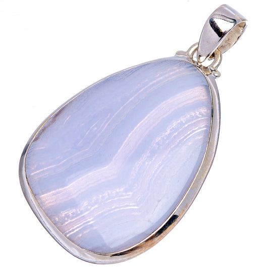 Sterling silver pendant with oval blue lace agate cabochon, smooth bezel and bail
