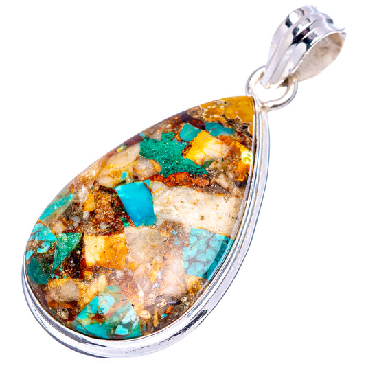 Sterling silver teardrop chrysocolla matrix pendant with bail, turquoise and gold flecks