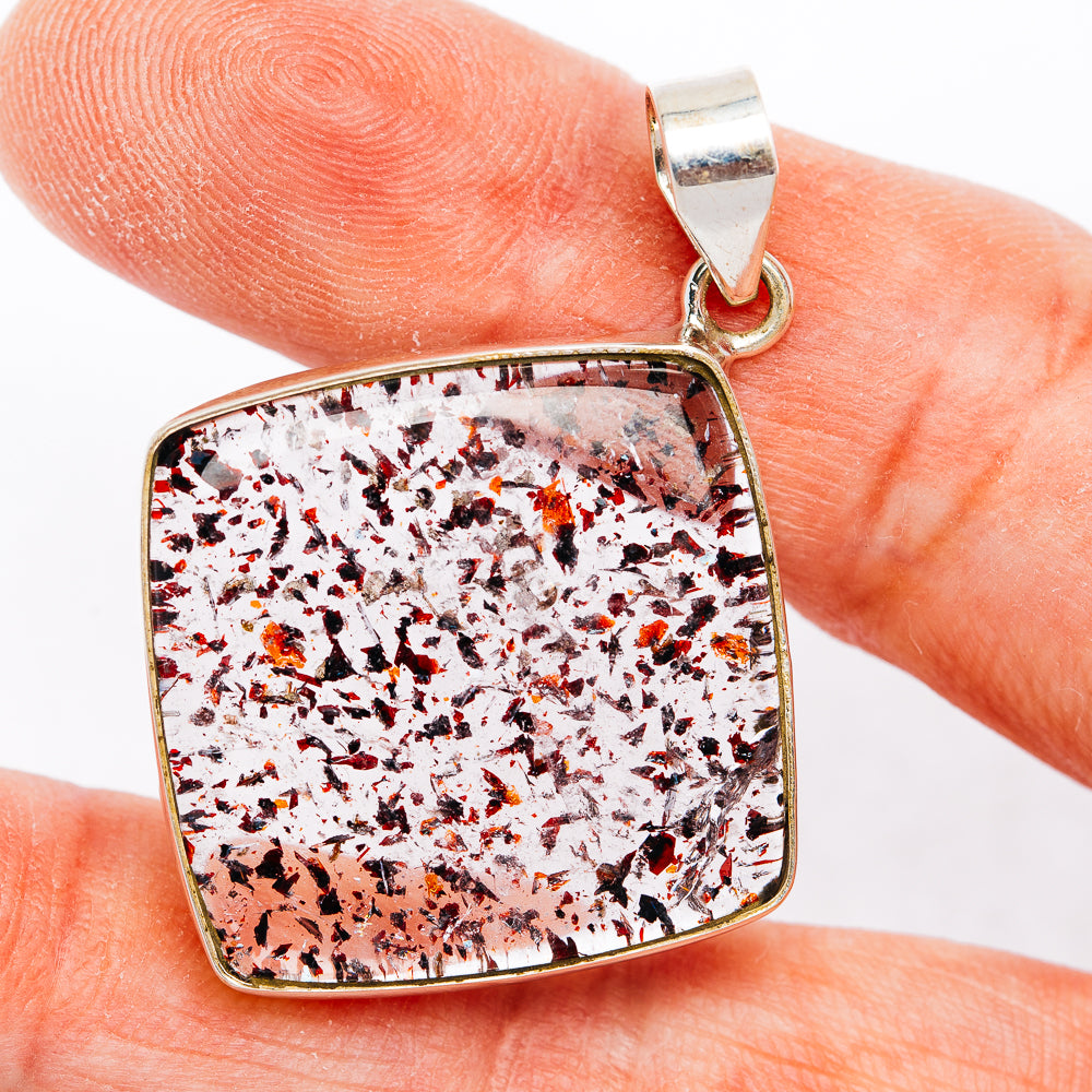 Lepidocrocite pendant in .925 sterling silver with square bezel, red speckled gemstone
