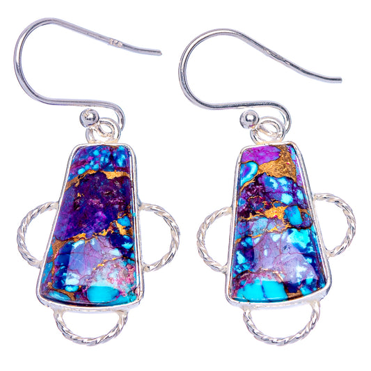 Spiny Oyster Turquoise Earrings 1 3/8" (925 Sterling Silver) E1907