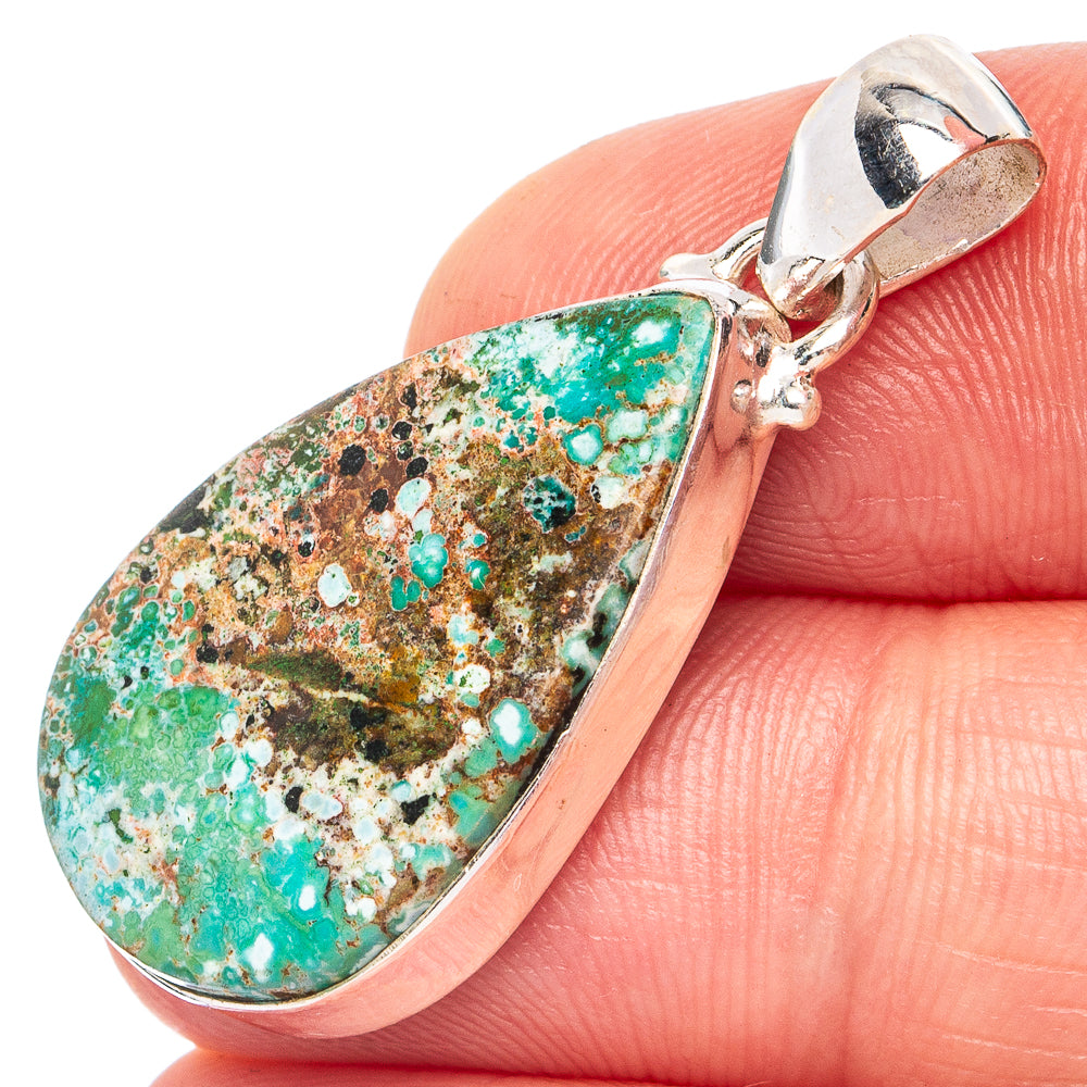 Hubei Spiderweb Turquoise Pendant 1 3/8" (925 Sterling Silver) P45178