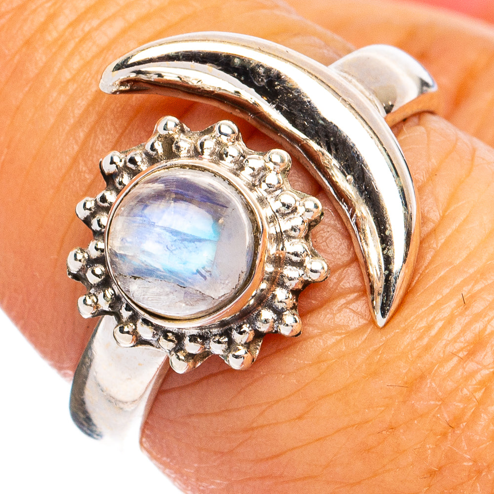 Dainty Rainbow Moonstone Sun Moon Ring Size 8 (925 Sterling Silver) R8565