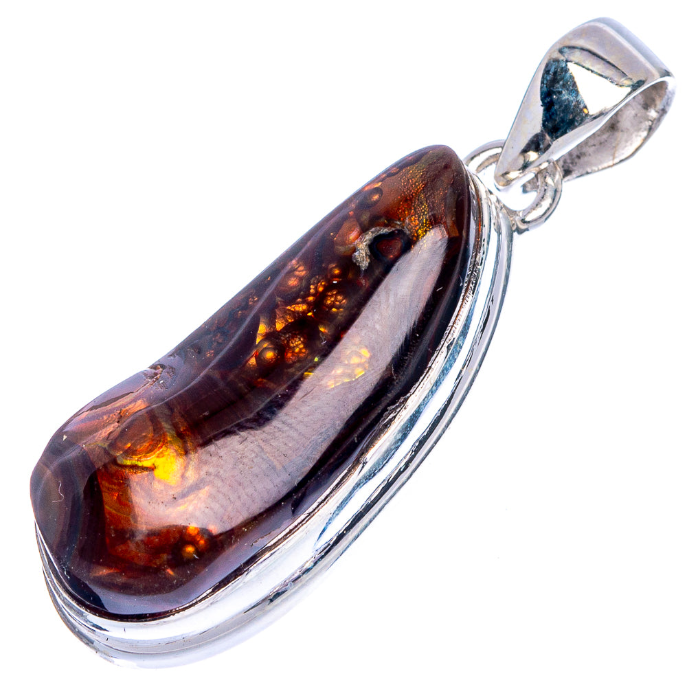 Fire agate pendant in 925 sterling silver setting, oval with fiery orange inclusions