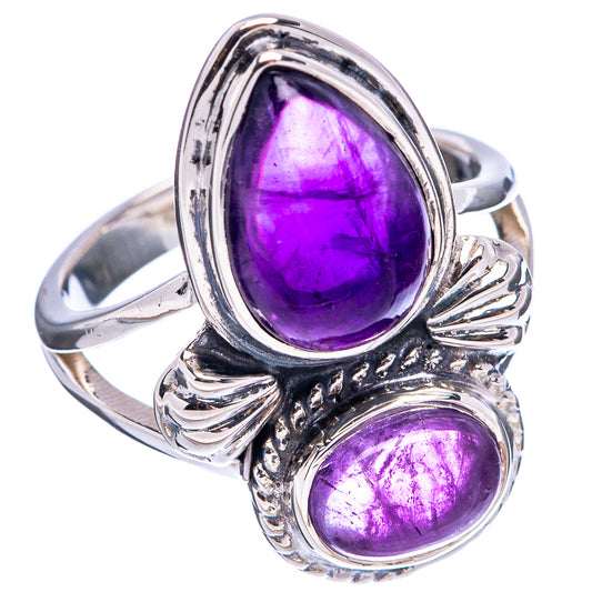 Amethyst double-stone ring in .925 sterling silver, oval purple stones on band