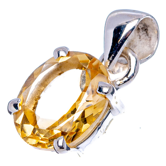 Oval citrine gemstone pendant, faceted set in .925 sterling silver prongs