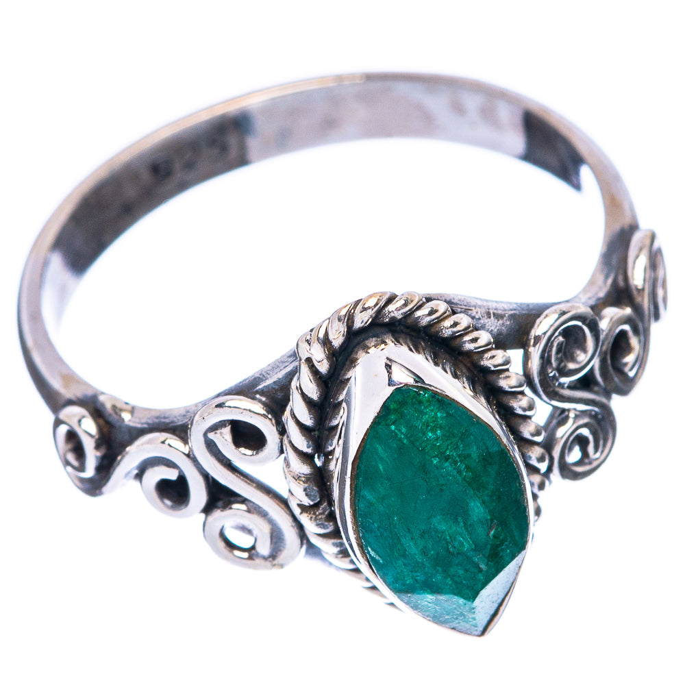Sterling silver gemstone ring with green oval sillimanite and curled band details