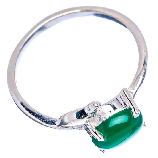 Sterling silver ring with green oval onyx bezel and openwork bird-shaped setting