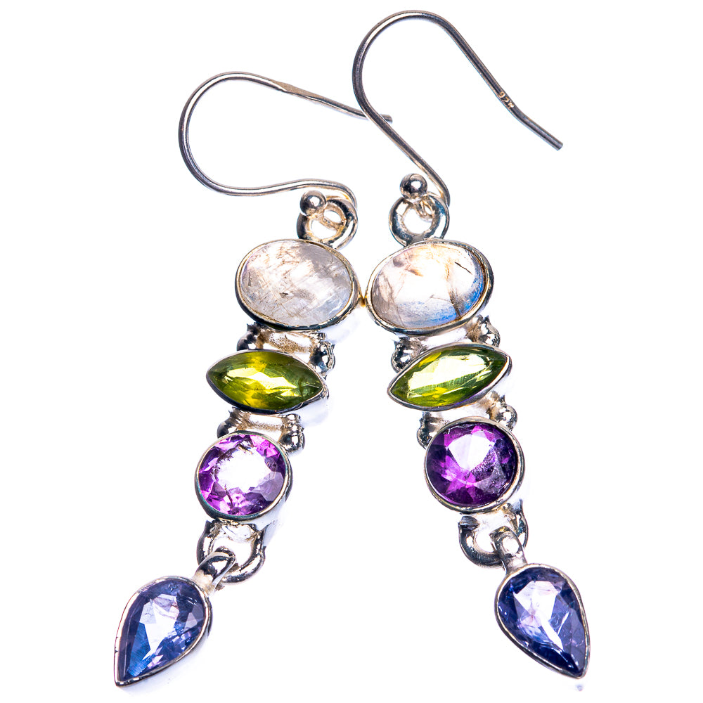 Rainbow Moonstone, Amethyst, Peridot 925 Sterling Silver Earrings 2"