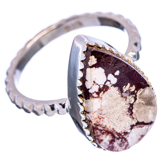 Sterling silver ring with teardrop wild horse jasper stone, faceted metal bezel