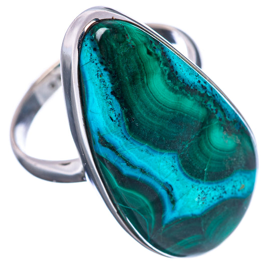 Oval malachite-chrysocolla gemstone ring with polished .925 sterling silver band